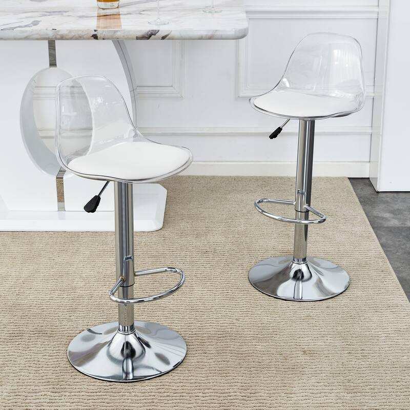 Modern minimalist bar chairs and bar stools. Can rotate 360°and adjust lifting. PET backrest and PU seats. Set of 2