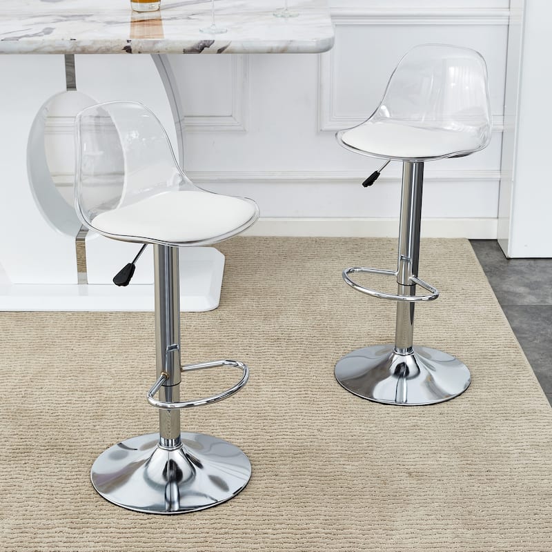 Roomfitters Swivel Bar Stools with PU Seat and PET Back, Adjustable Height Chairs for Bar or Counter Use, Set of 2, White