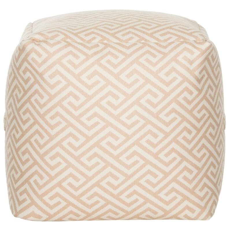 SAFAVIEH Home Valentina Fret Pouf - Tan/White