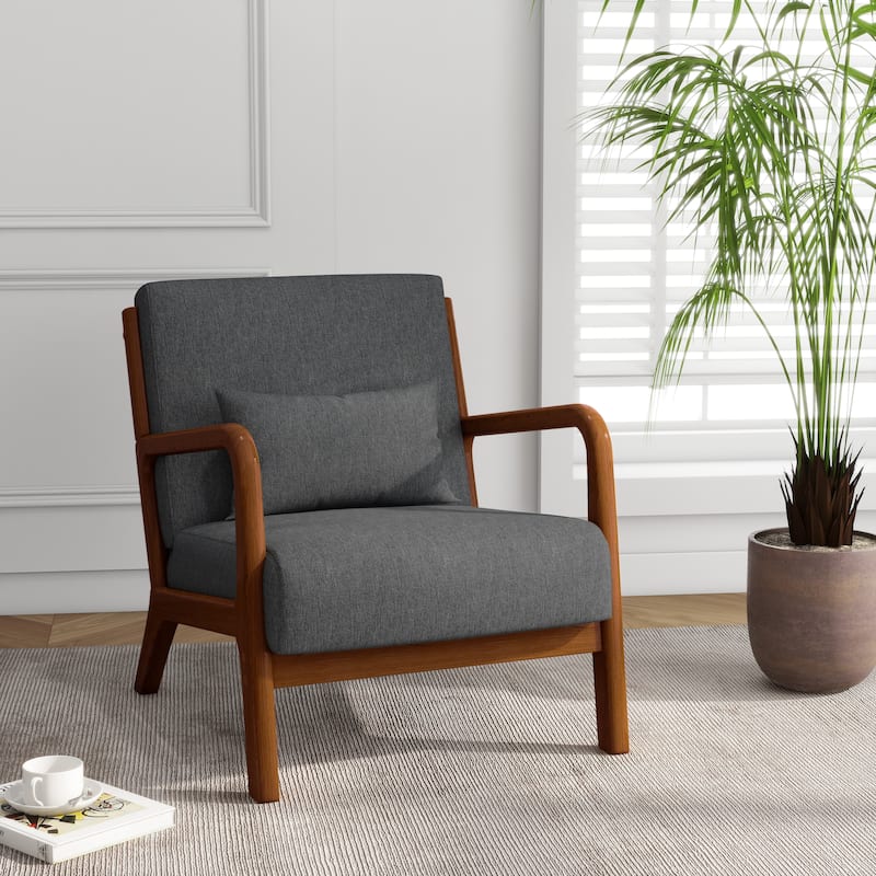 Mid Century Solid Wood Upholstered Accent Chair