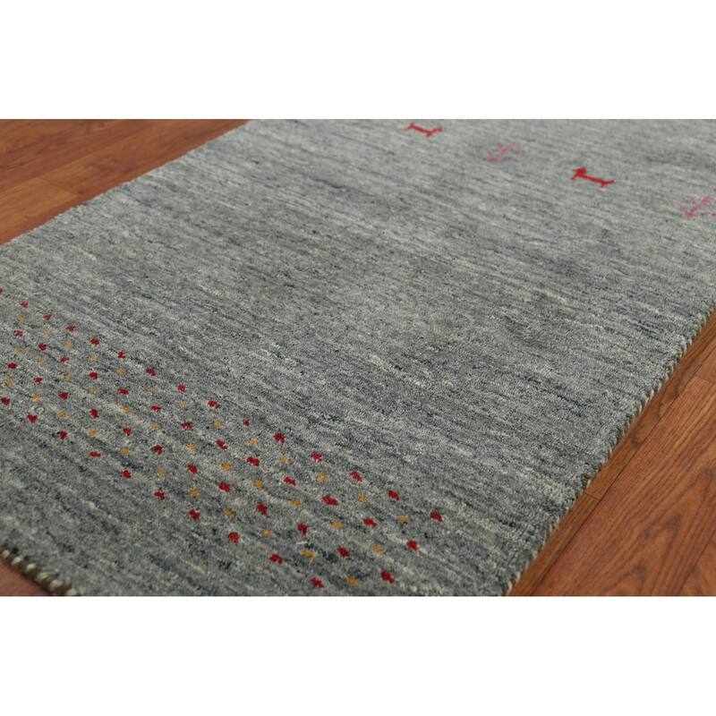 Striped Gabbeh Oriental Runner Rug Hand-Knotted Grey Wool Carpet - 2'3"x 9'7"