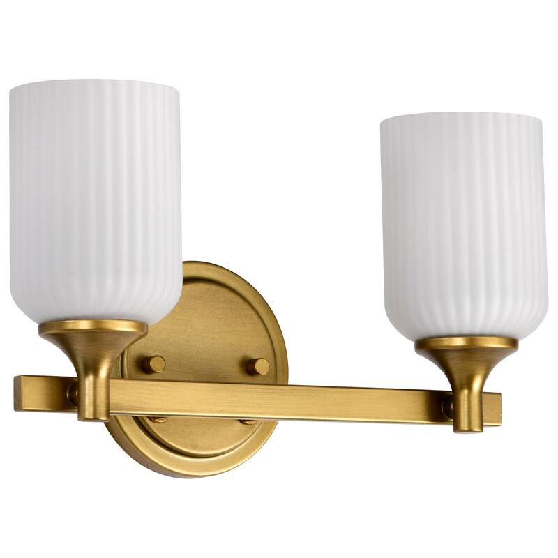 Solara 2 Light Vanity Natural Brass Finish Frosted Ribbed Glass - Natural Brass - Natural Brass