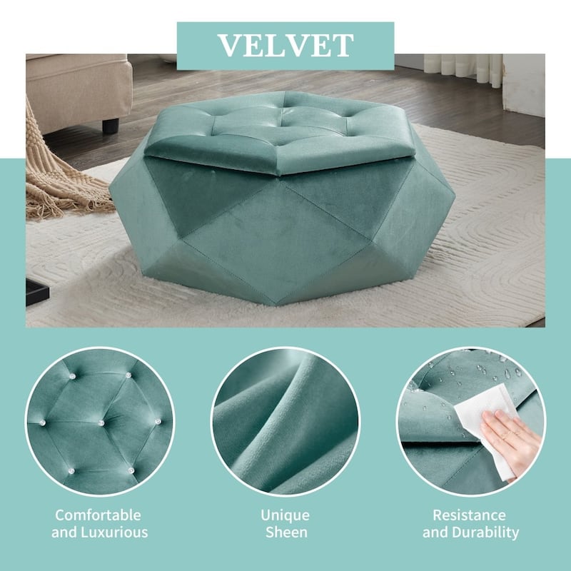 Modern Elegant Velvet Diamond Tufted Storage Ottoman for Living Room