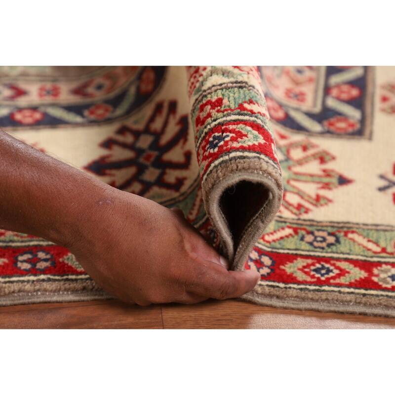 Geometric Kazak Oriental Square Area Rug Hand-Knotted Wool Carpet - 6'8" x 6'6"