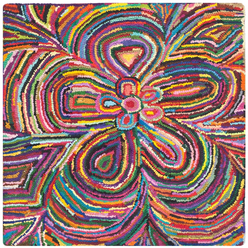 SAFAVIEH Handmade Nantucket Anastassia Contemporary Cotton Rug - 4' Square - Multi