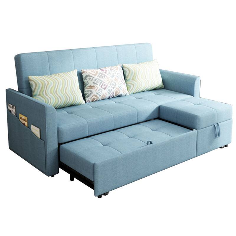 JASIWAY Linen Convertible Sleeper Sofa Chair Bed with Storage, Blue