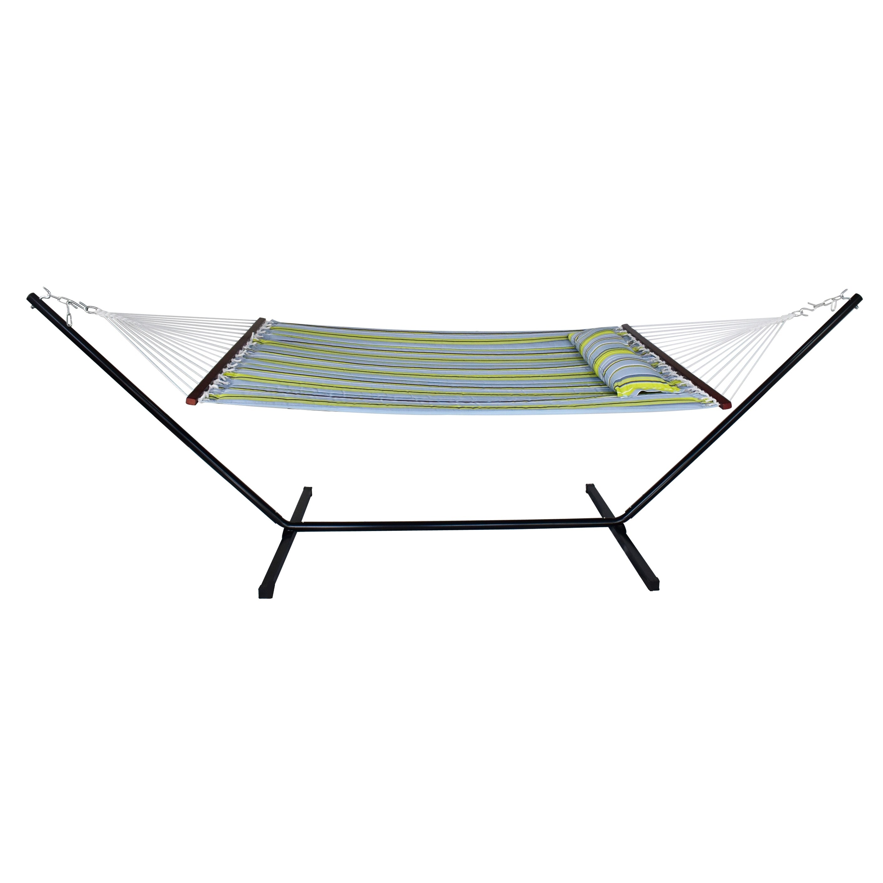 Hammock with Stand Spreader Bars and Detachable Pillow Heavy Duty 450 Pound Capacity for Indoor Outdoor Green Blue Bed Bath Beyond 16000027