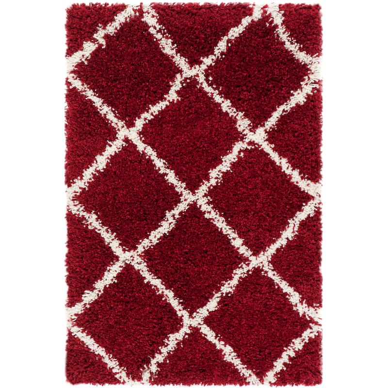 SAFAVIEH Hudson Shag Estella Diamond Trellis 2-inch Thick Rug - 2' x 3' - Red/Ivory - Rectangle