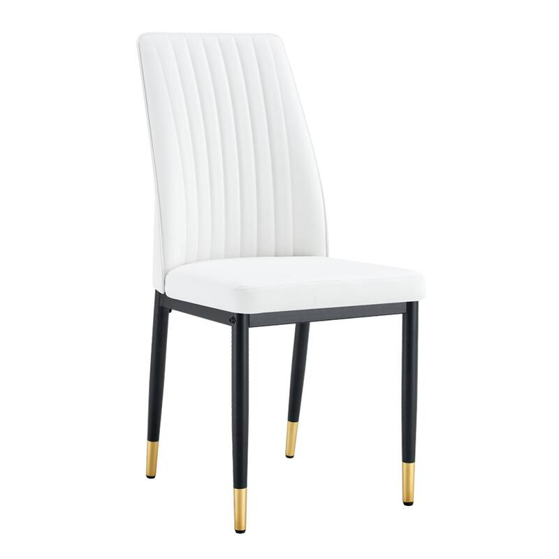 Set of 4 White Dining Chair Set w/ PU Material High Back Seat for Dining Room, Kitchen and Living Room