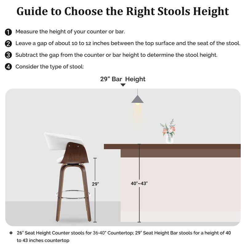 26"/29" Faux Leather Swivel Bar Stools, Wood Counter Stool