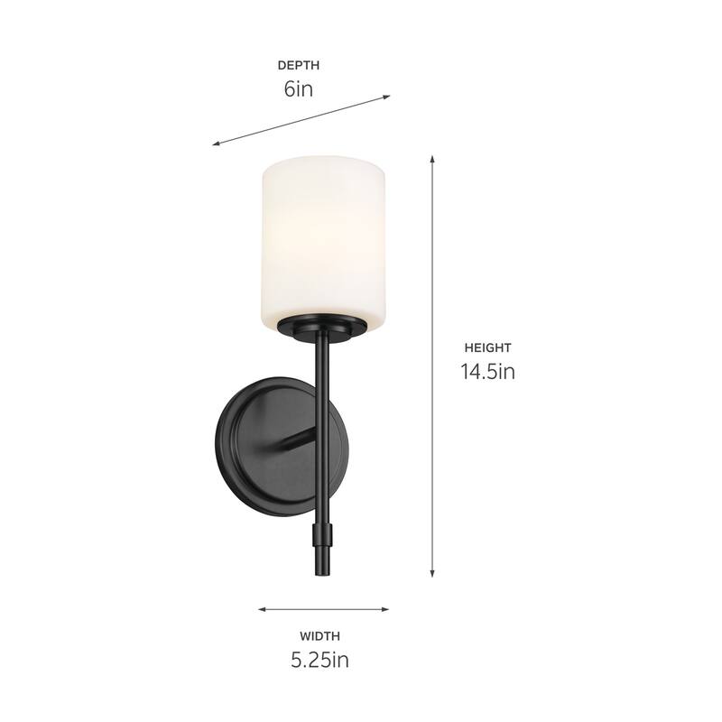 Kichler Lighting Ali 1-Light Black Wall Sconce with Glass Shade - 14.5 in