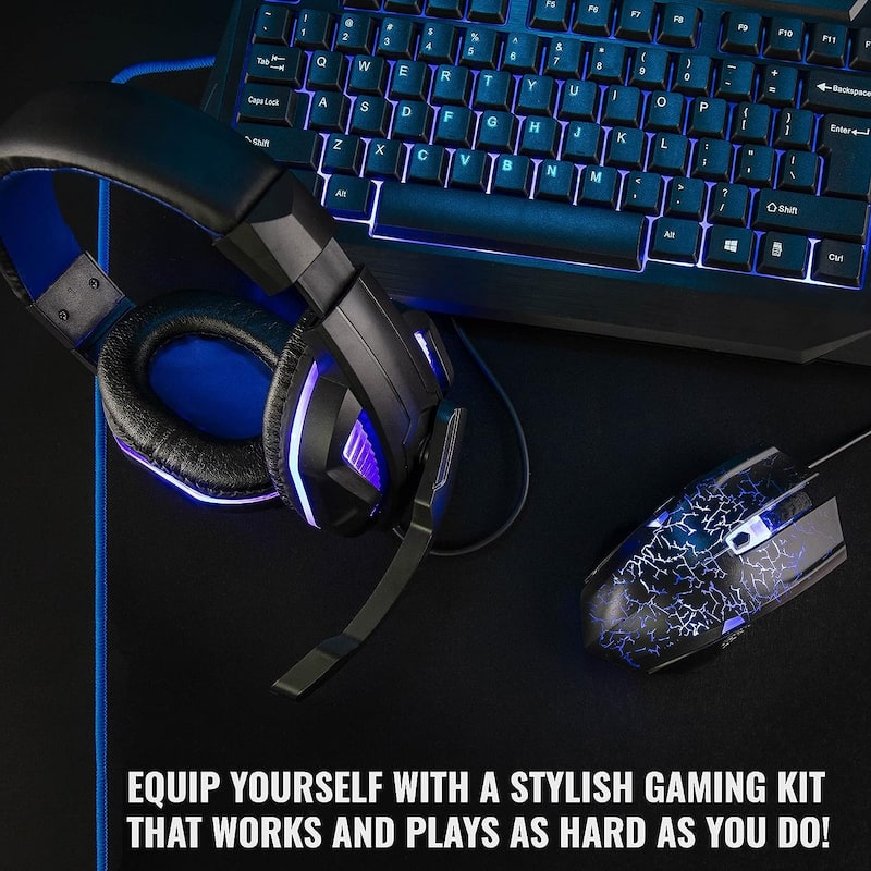 Ritz Gear 4-in-1 Blue Gaming Kit with Keyboard, Mouse, Headset and Mouse Pad