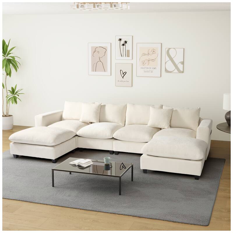 Lucca 6-Piece Chenille Upholstered Modular Sectional with USB Port