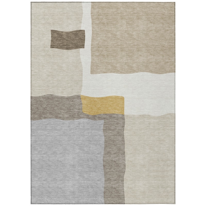 Machine Washable Indoor/ Outdoor Contemporary Blox Chantille Rug