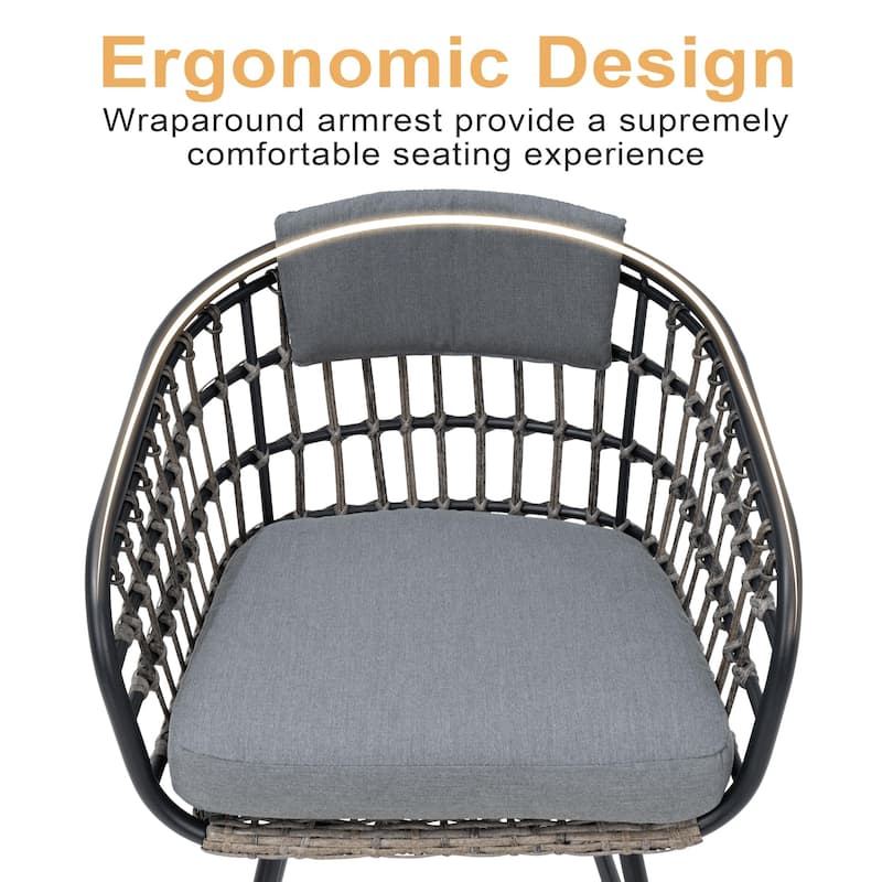 Outdoor Wicker Chairs Patio Dining Chairs Cushioned PE Rattan Seating Set