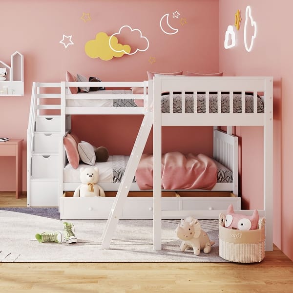 slide 2 of 46, 3 IN 1 Twin over Full & Twin Bunk Beds for 3 White