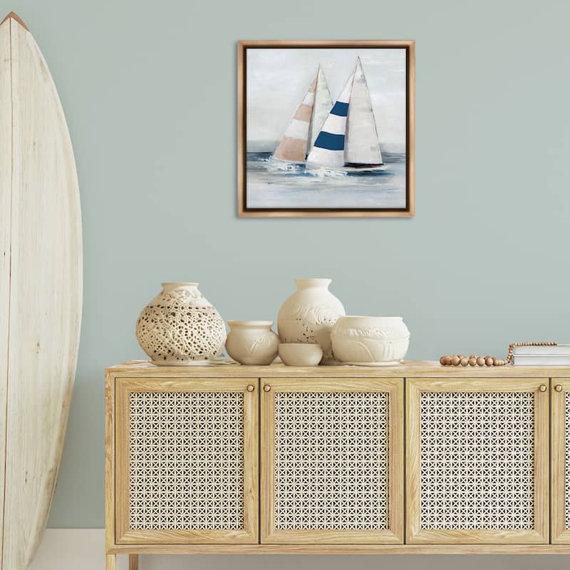 Stupell Striped Sailboat Duo Framed Floater Canvas Wall Art Design By Sally Swatland