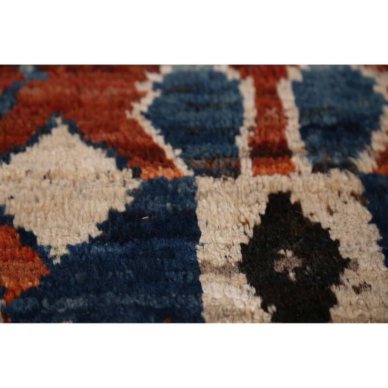 Orange Tribal Geometric Moroccan Oriental Rug Hand-Knotted Wool Carpet - 8'9" x 9'11"