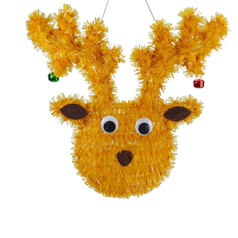 13" Tinsel Reindeer with Mini Jingle Bells Hanging Christmas Decoration