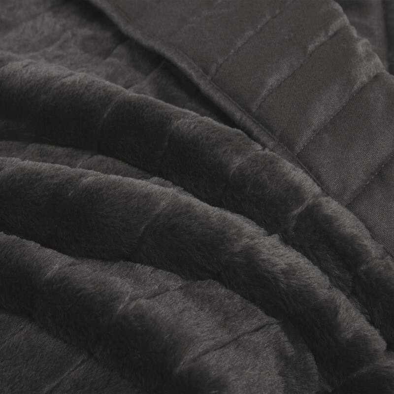 Beaute Solid Faux Fur Quilted Comforter Set,3-piece Reversible lightweight Shaggy Blanket Coverlet Bedding Set