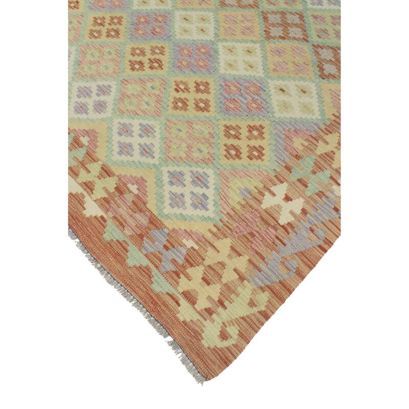 Sun Faded Flatweave Nazan Rust/Lt. Green Rug - 6'6" x 10'0"