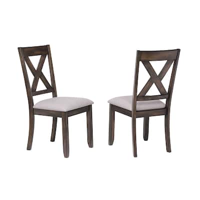 Brown Wood Dining Upholstered Side Chairs (Set of 2)