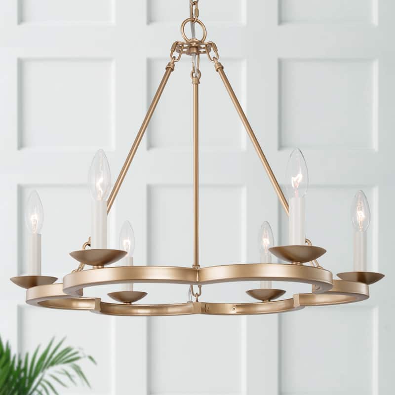 Mid-Century Modern 6-light Wagon Wheel Chandelier Circle Candle Dining Room Lights - L23.5" x W23.5 " xH20.5"
