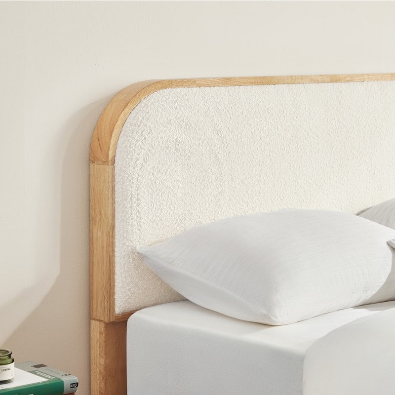 Spruce & Spring Modern Round Boucle Upholstered Platform Bed with Solid Wood Frame