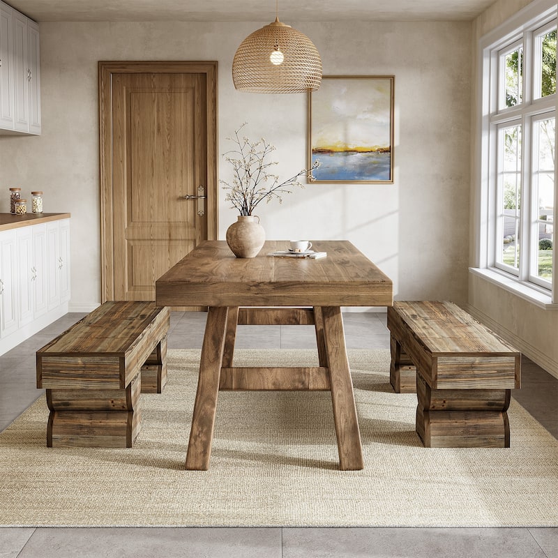 Solid Wood Dining Bench, 59-Inch Dining Bench, Farmhouse Kitchen Stool