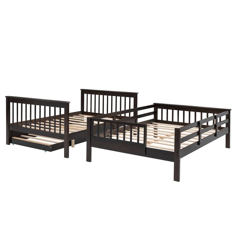 Stairway Full-Over-Full Bunk Bed with 1 Twin Trundle, 4 Open Shelves and Guard Rail