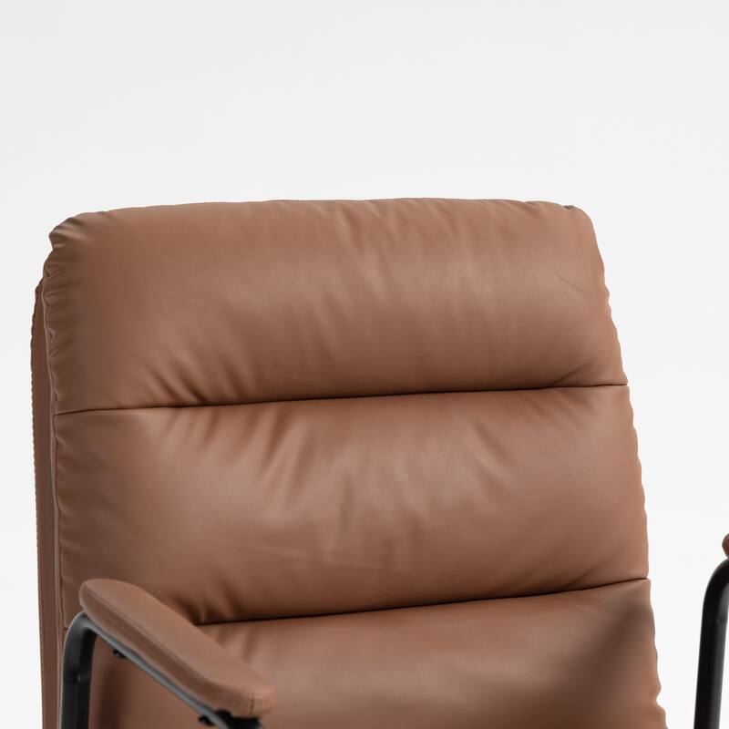 Brown PU Leather Office Chair, Ergonomic Mid-Back Desk Task Chair with Padded Armrest & Reclining Back