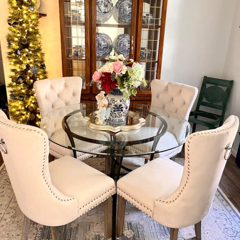 High-end Tufted Velvet Upholstered Nailhead Dining Chair Set of 6