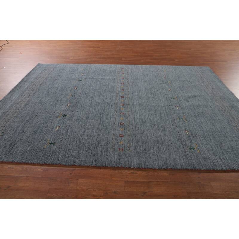 Blue Gabbeh Oriental Area Rug Hand-Knotted Wool Carpet - 6'9"x 9'10"