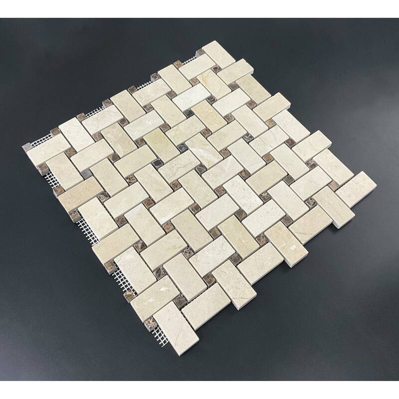 Cream Marfil 1 x 2 Basketweave Marble Mosaic Tiles - Case (10 Sheets)