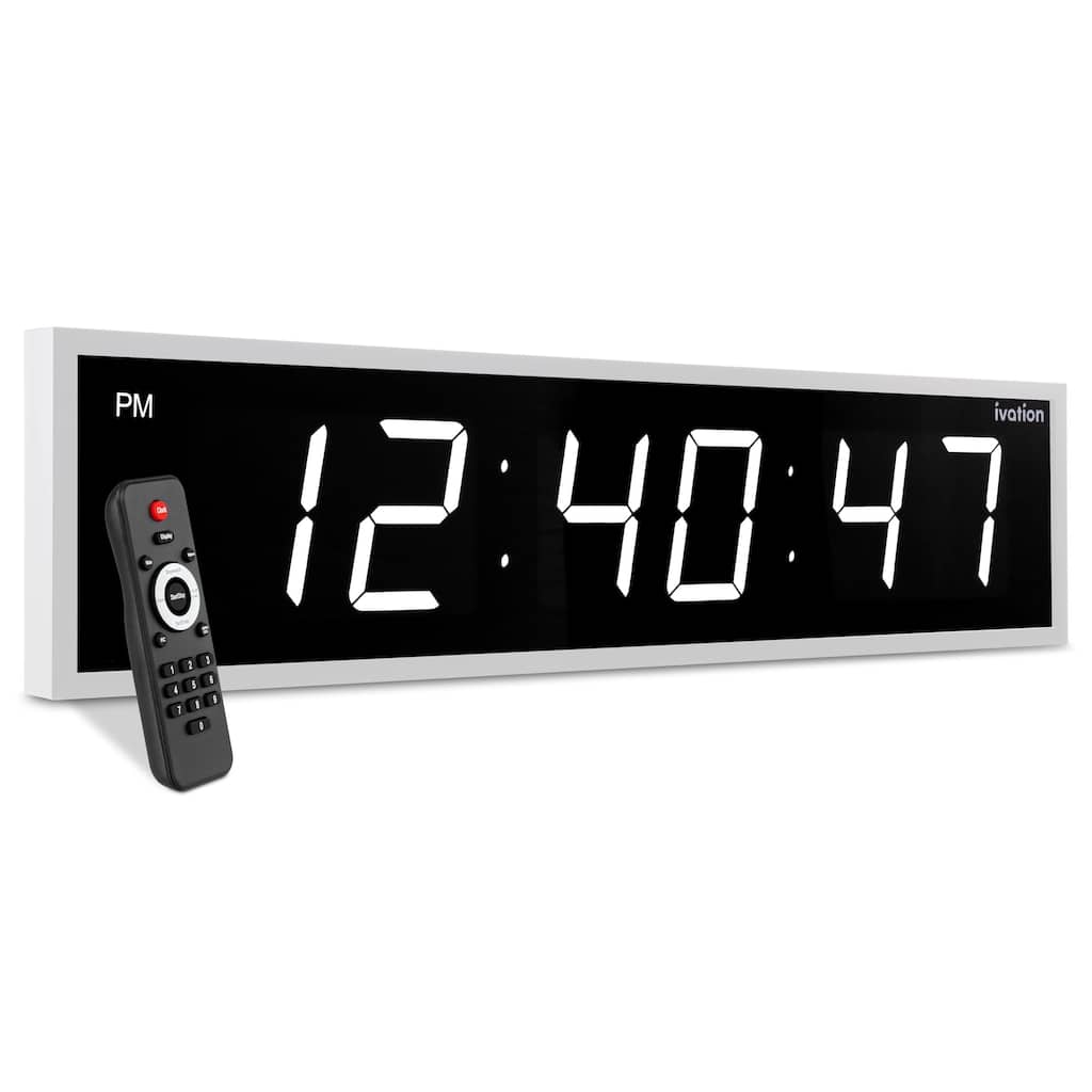 Ivation Large Digital Clock, 48" Led Wall Clock with Stopwatch, Alarms, Timer, Temp & Remote - White
