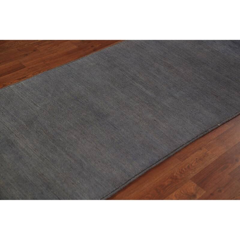 Blue & Gray Modern Gabbeh Runner Rug Handmade Wool Carpet - 2'10" x 9'7"