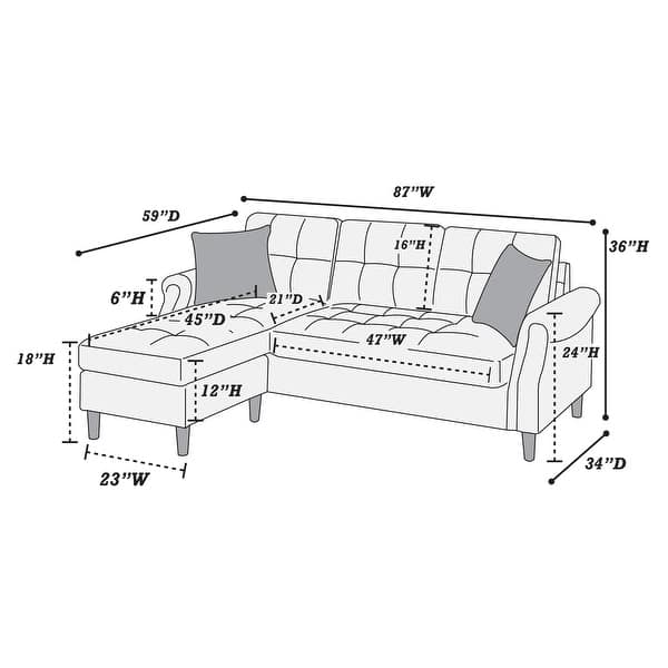 Poundex Reversible Sectional Set W/ 2 Accent Pillows Bed Bath