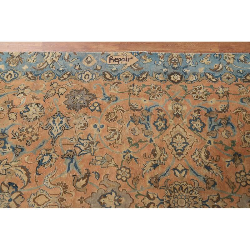 Distressed Floral Tabriz Persian Rug Hand-Knotted Orange Wool Carpet - 5'5"x 8'8"
