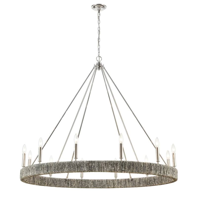 Abaca Rope Chandelier - 12-Light_Wheel - Polished Nickel