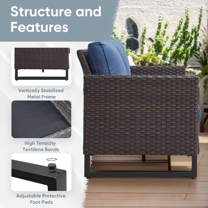 Outdoor Sofa Chairs with Fire Table Brwon-Blue - Brown