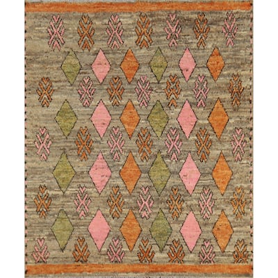Geometric Moroccan Square Area Rug Hand-Knotted Wool Carpet - 5'9" x 6'4"