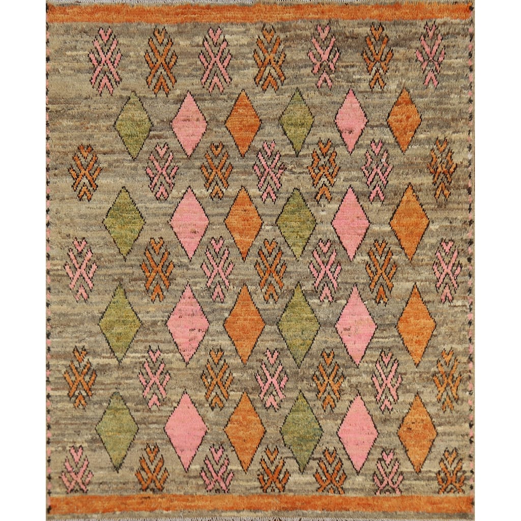Geometric Moroccan Square Area Rug Hand-Knotted Wool Carpet - 5'9" x 6'4"