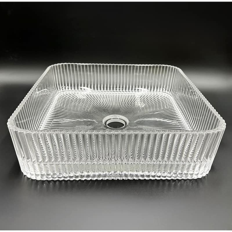 Plaza 15" Square Decorative Crystal Vessel Sinks With White Base