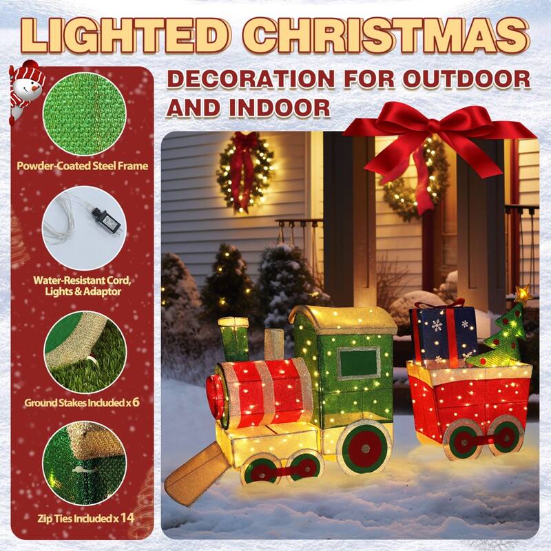 VEIKOUS 5 ft. Warm White LED Train Set Christmas Holiday Decoration