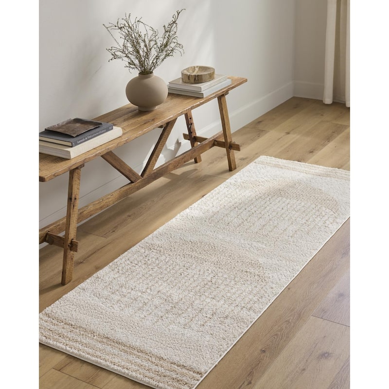Livabliss Scandinavian Fossay Shag Stripe Washable Area Rug - 5'3" x 7' - Beige