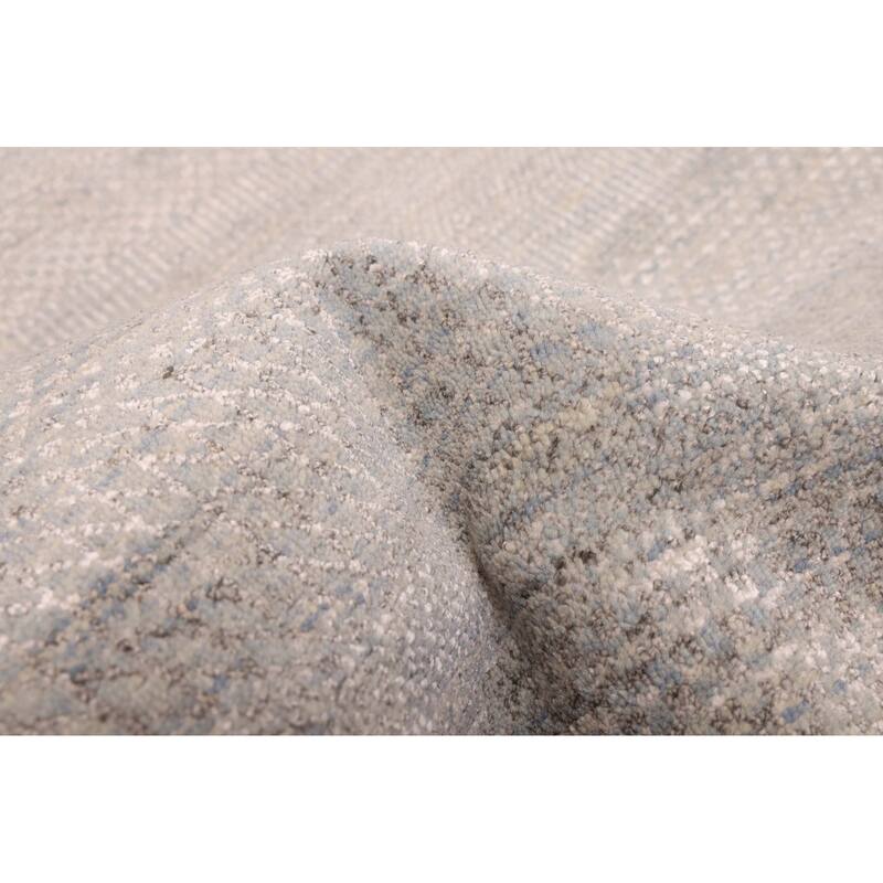 ECARPETGALLERY Hand-knotted Finest Silk Shadow Light Denim Blue Viscose, Wool Rug - 3'0 x 11'0