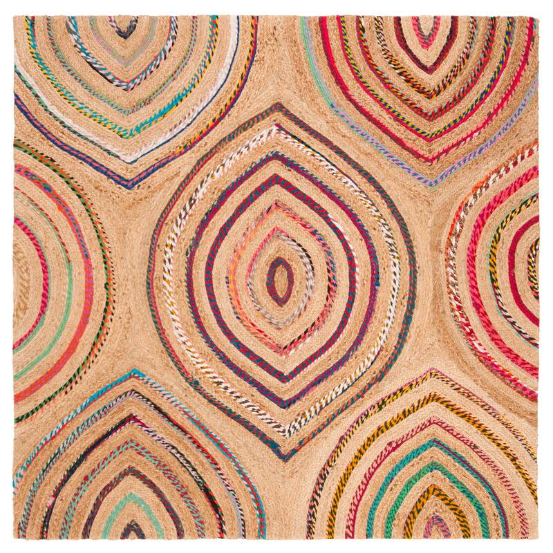 SAFAVIEH Handmade Cape Cod Xaviera Coastal Jute Rug - 6' Square - Natural/Multi