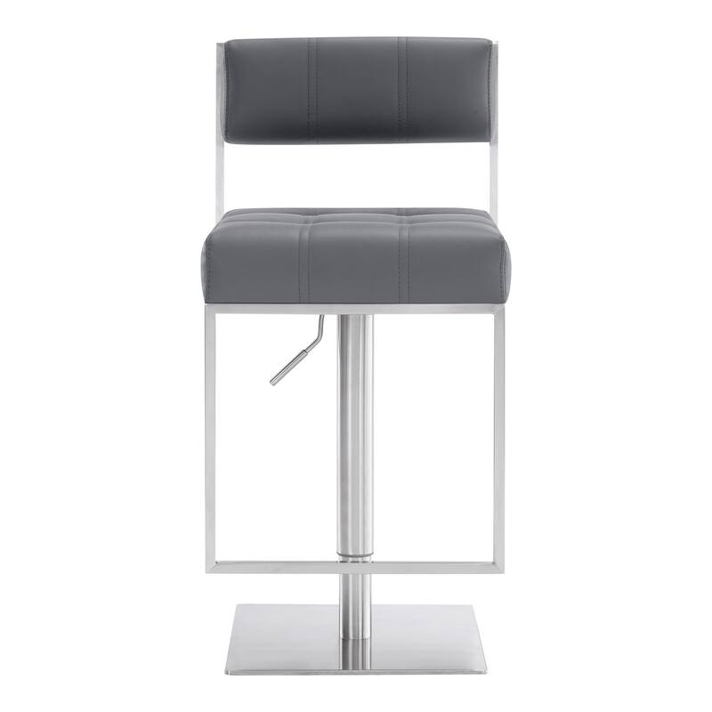 Faux Leather Swivel Low Back Bar Stool with Silver Pedestal Base - 22” x 17” x 44” (D x W x H)