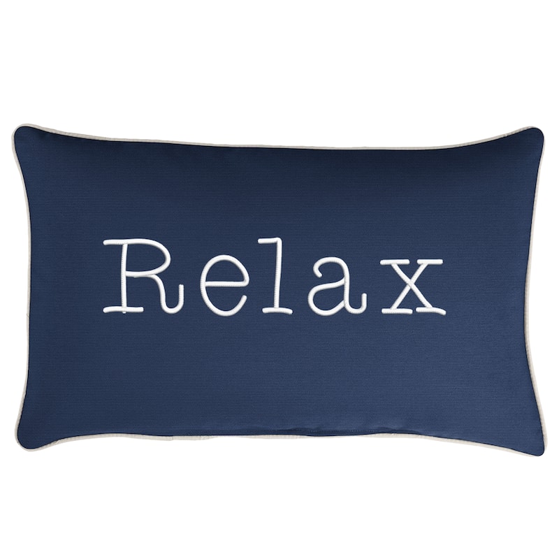 Sunbrella Canvas EMbroidered "Relax" Indoor/Outdoor 13x20 Corded Lumbar Pillow (Single)