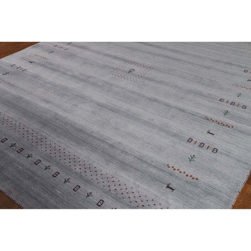 Hand Knotted Oriental 100% Wool Carpet Tribal Animal Pictorial Greys & Charcoal Gabbeh Area Rug - 9' 9'' X 8' 2''